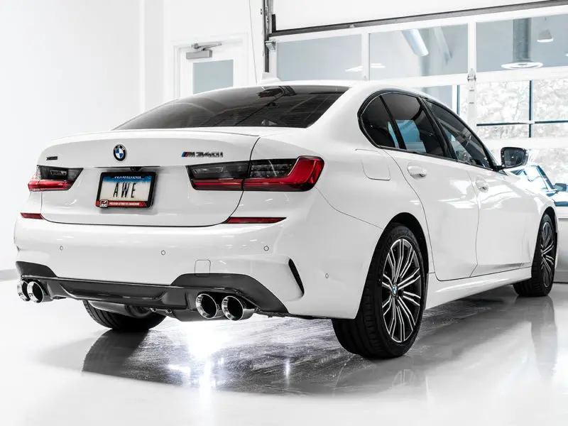 Awe Tuning 2019+ Bmw M340i (G20) Resonated Touring Edition Exhaust - Quad Chrome Silver Tips 2