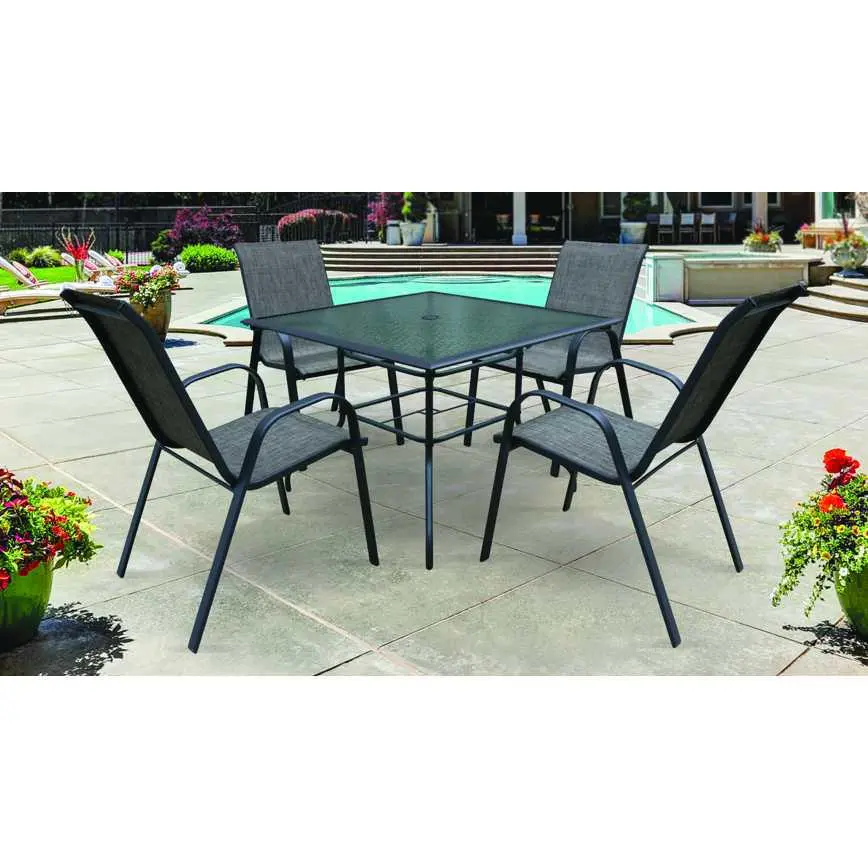 Sarasota Breeze Silverlake Square Glass Patio Table 39.5" 1