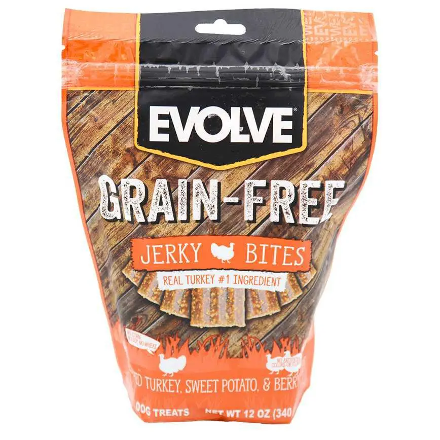 Evolve Grain-Free Jerky Bites Deboned Turkey, Sweet Potato, & Berry Recipe 12 Oz. 1