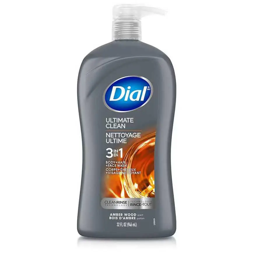 Dial 3 In 1 Body + Hair + Face Wash Amber Wood 32 Oz. 1
