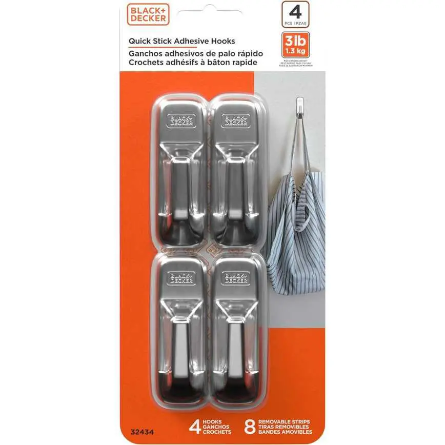 Black+Decker Chrome Quick Stick Adhesive Hooks 4 Pk. 1