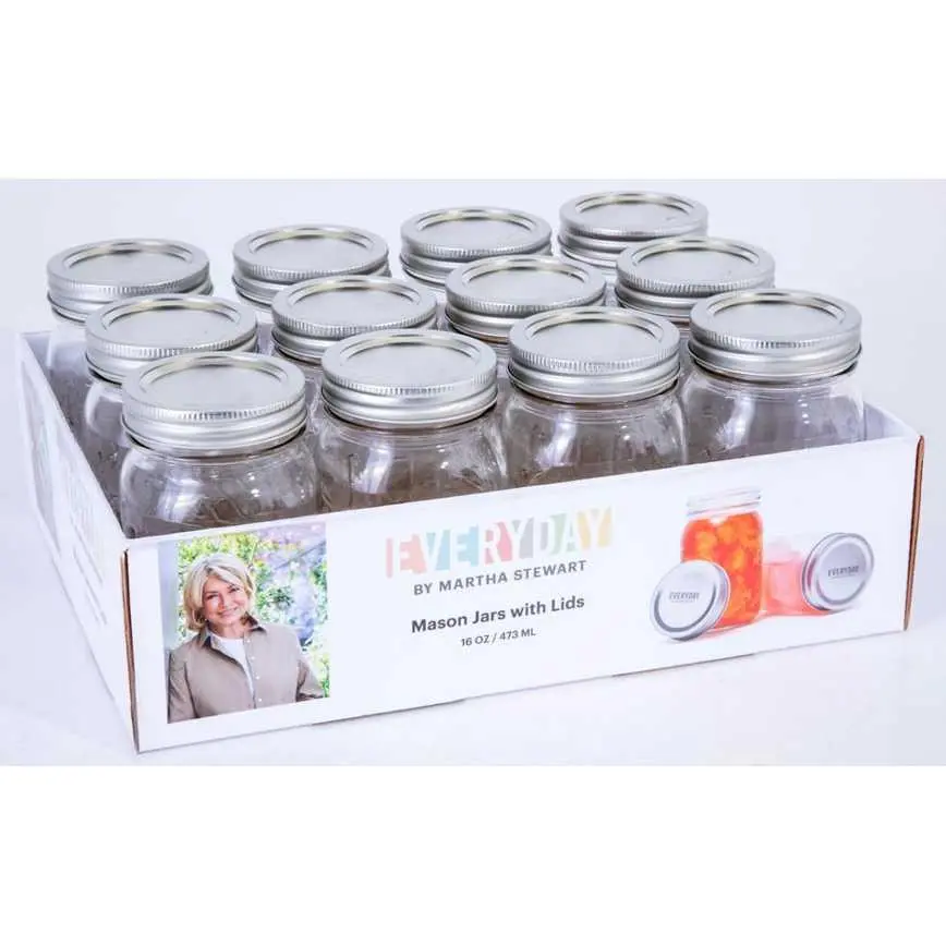 Everyday By Martha Stewart Mason Jars With Lids 12 Pk. 16 Oz. 1