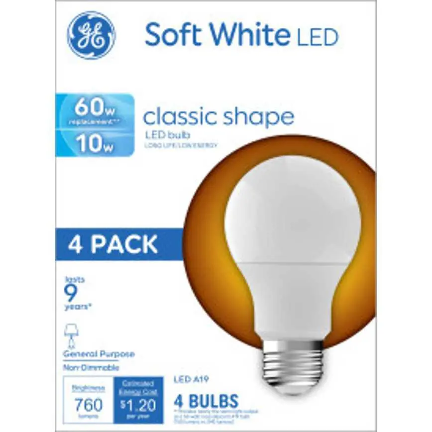 General Electric Soft White Led 69W A19 Lightbulbs 4 Pk. 1