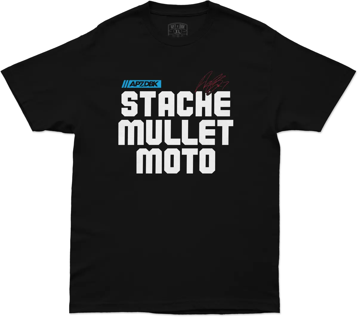 Stache Mullet Moto Tee Black Lg 1