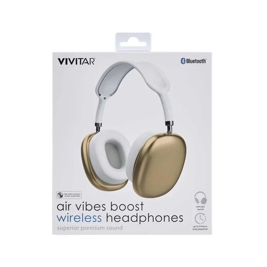 Vivitar Air Vibes Wireless Headphones Gold & White 1