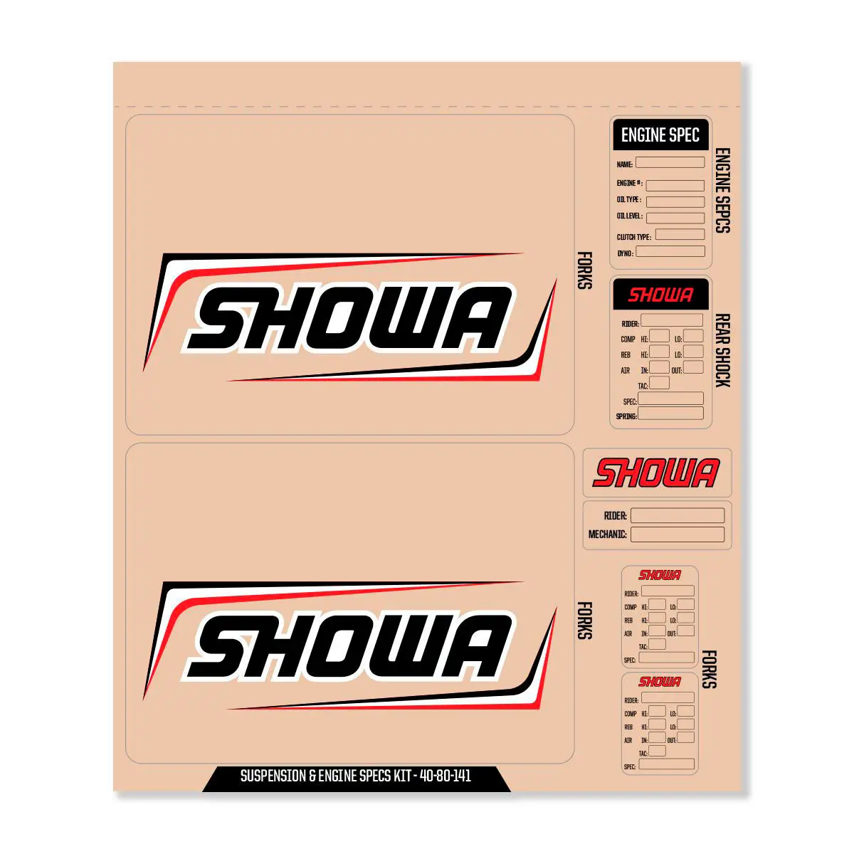 Showa Decal Kit Blk Showa Fork/Shock/Eng Spec 1