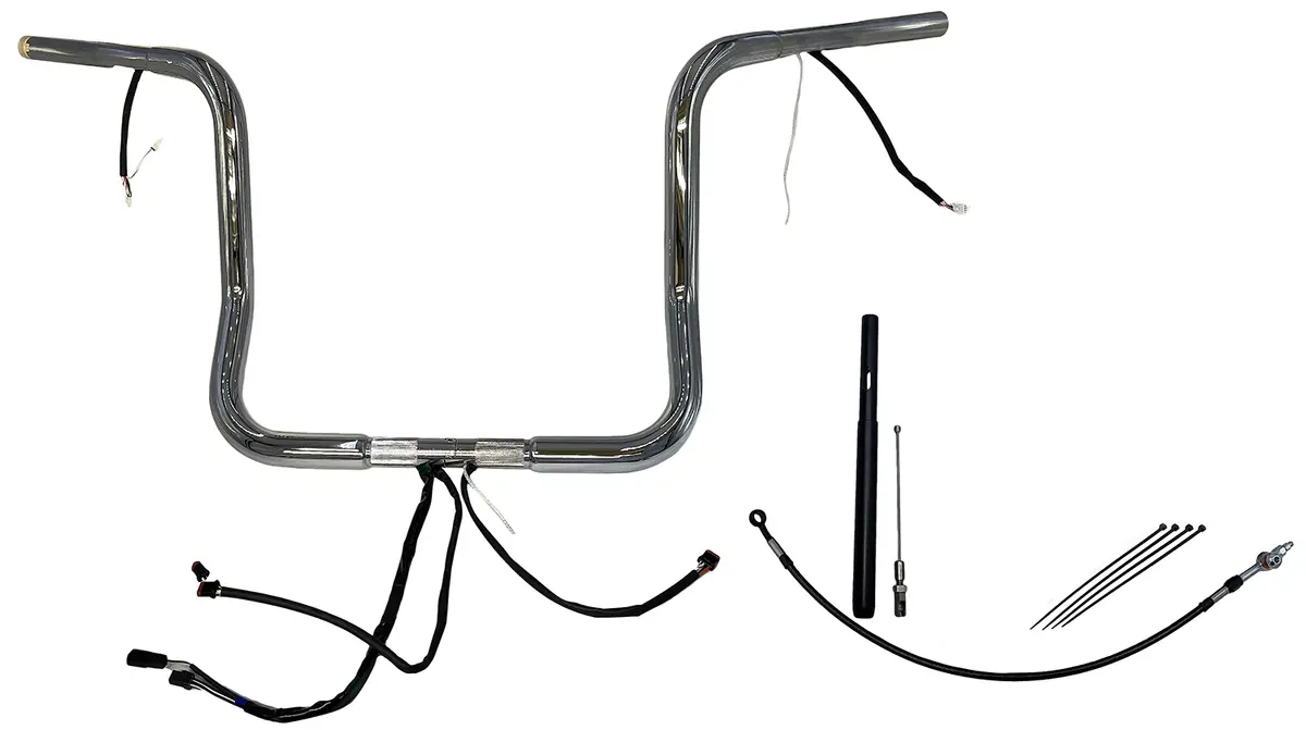 Fat Baggers Inc. Ez Install Wired 1-1/4" Round Top Handlebar Kit - 14" - Chrome 912514 1