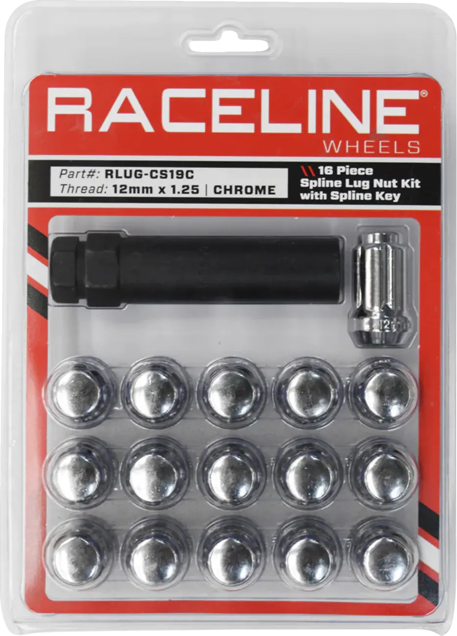 Raceline Wheels Lug Nuts - Spline Socket - 12 Mm X 1.25" - With Spline Key - Chrome - 16 Pack Rlug-Cs19c 1
