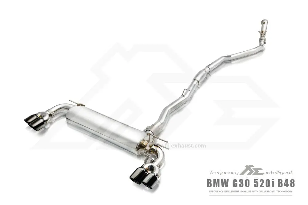 Fi Exhaust Front Pipe + Mid Pipe + Valvetronic Muffler + Quad Silver Tips + Standard Remote - G30 520I 2017-2023 1