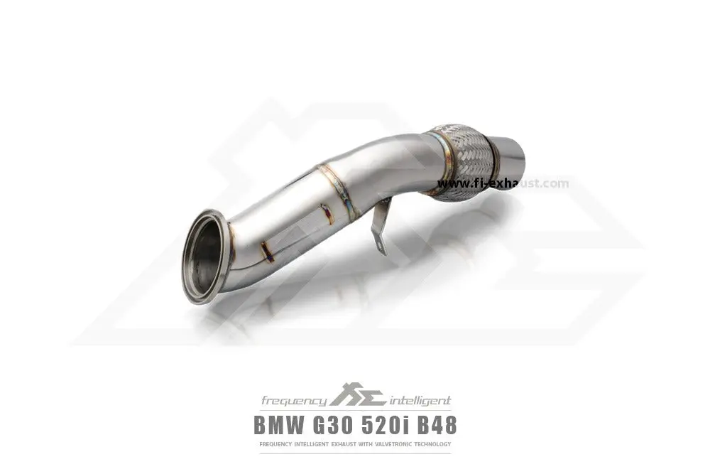 Fi Exhaust Front Pipe + Mid Pipe + Valvetronic Muffler + Quad Silver Tips + Standard Remote - G30 520I 2017-2023 2