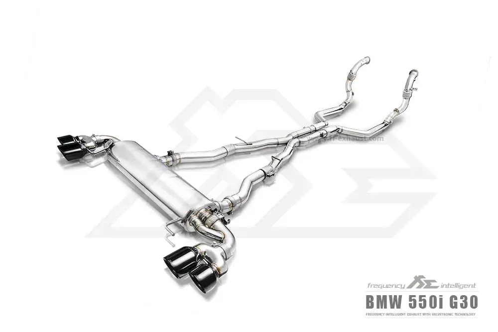 Fi Exhaust Front Pipe + Mid X-Pipe + Valvetronic Muffler + Quad Silver Tips (Retains Oem Valve Settings - No Remote) - G30 M550i 2017-2023 1