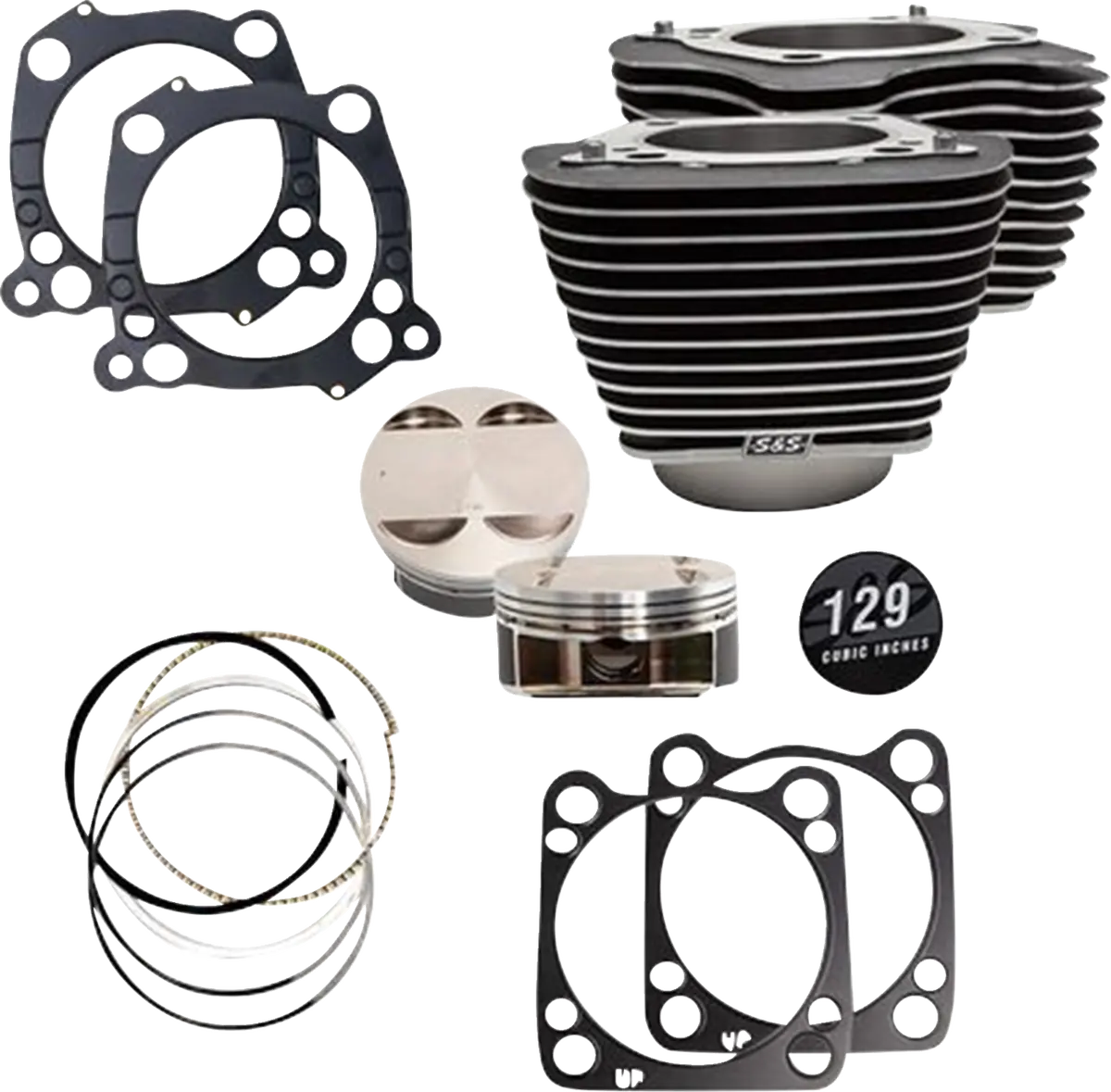 S&S Cycle 129" Cylinder Kit - 4.375" Stroke - Wrinkle Black W/Highlighted Fins - M8 910-0843A 1