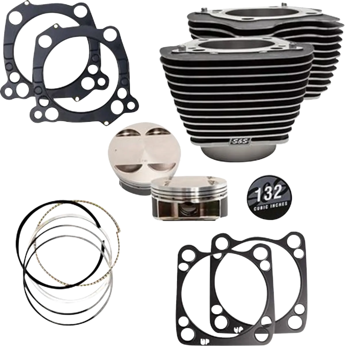 S&S Cycle 132" Cylinder Kit - 4.500" Stroke - Wrinkle Black W/Highlighted Fins - M8 910-0845A 1