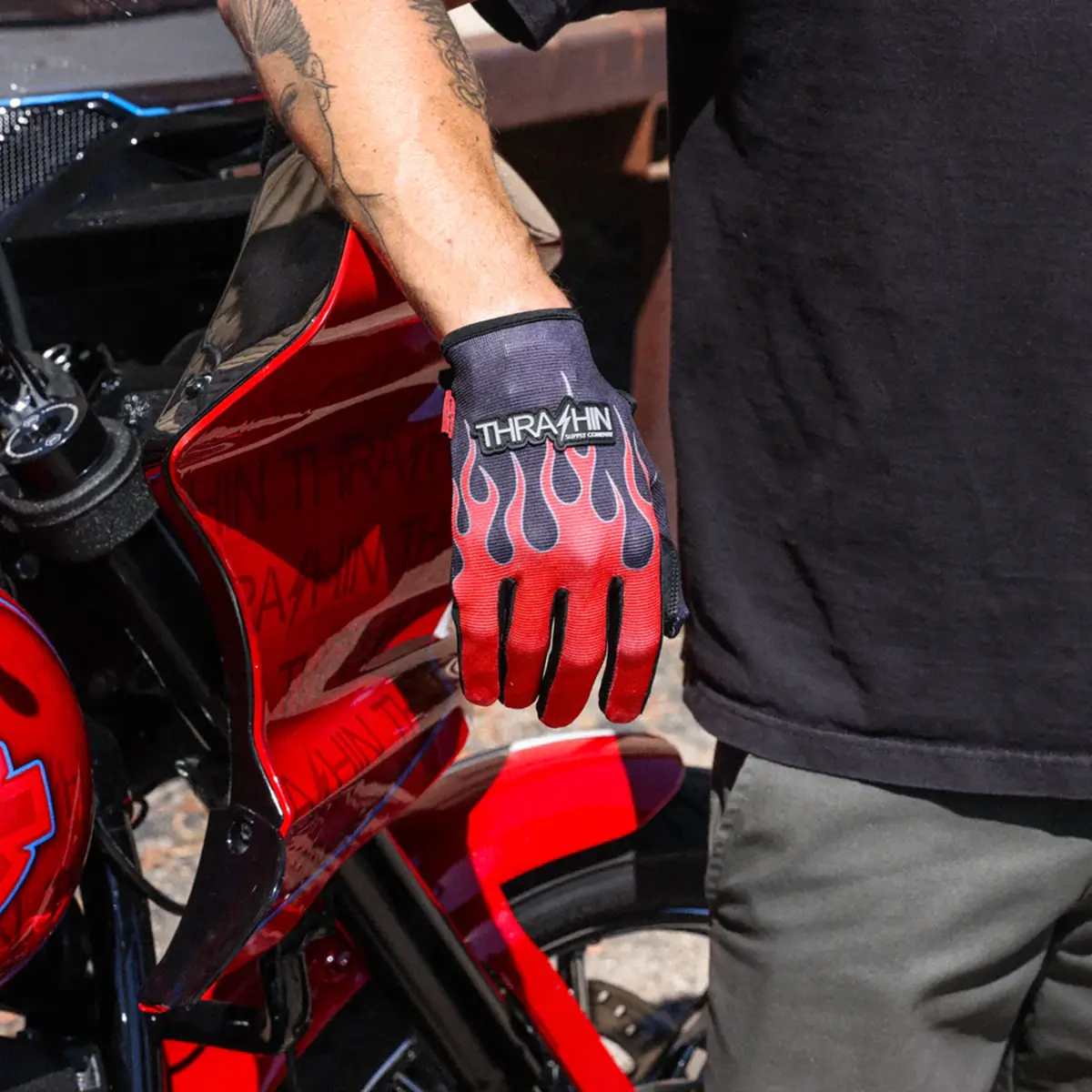 Thrashin Supply Co. Stealth Leather Palm Gloves 12