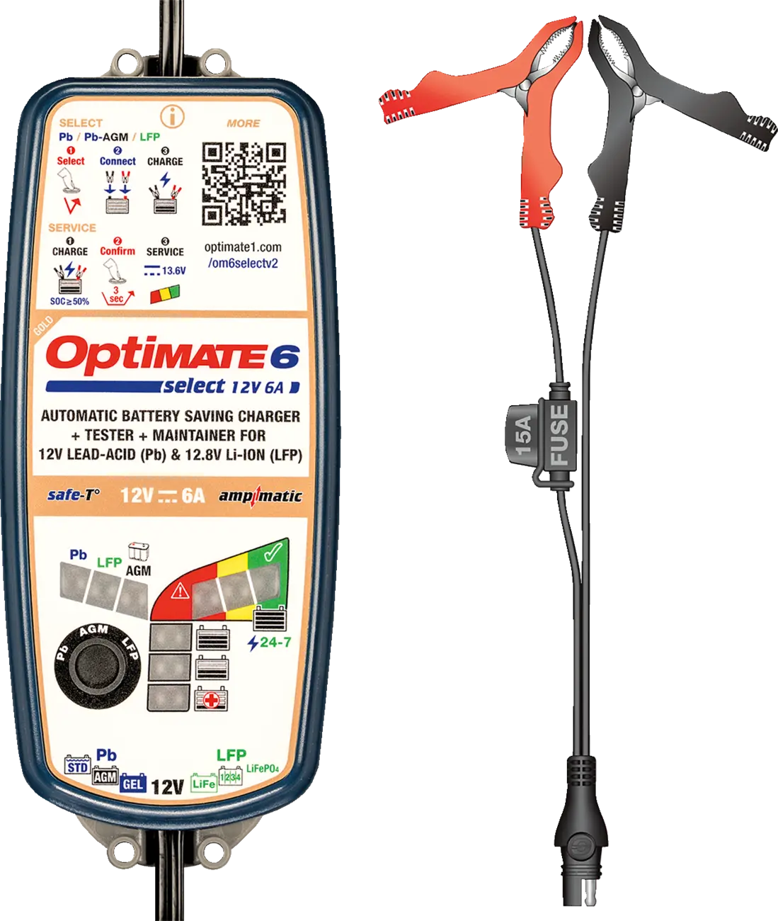 Tecmate Optimate™ 6 Select Gold Battery Charger/Tester/Maintainer - 12 V - 6 A Tm371v2 1