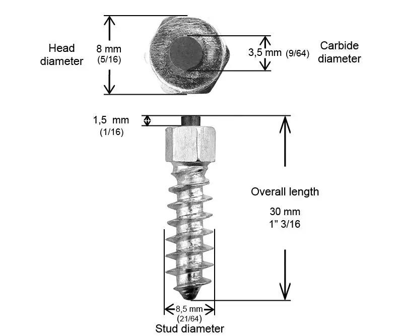 1 1/8" 30Mm Std Screw Studs Qty 200 2