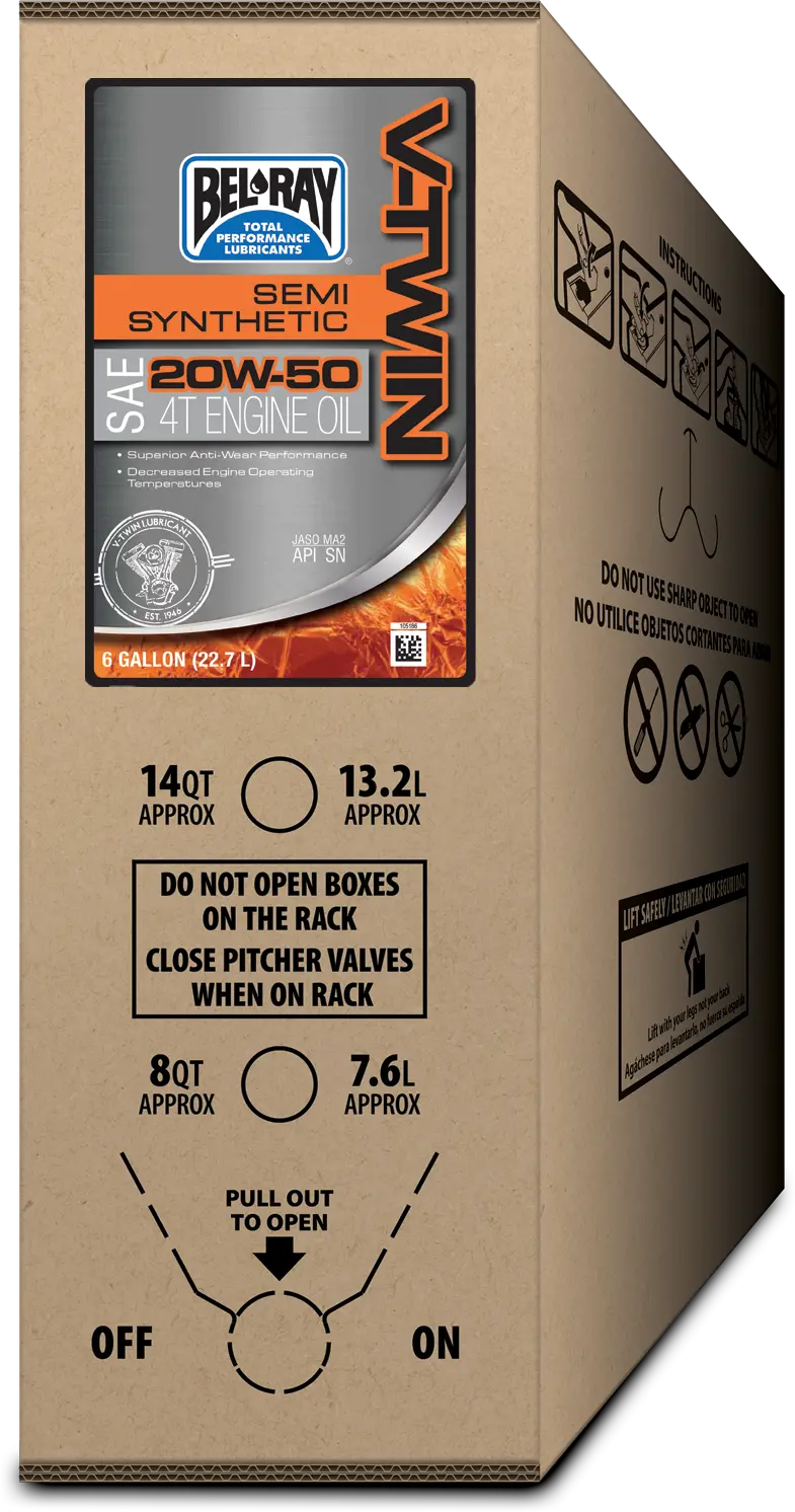 V Twin Semi Syn Engine Oil 4T 20W50 6Gal Bib 1