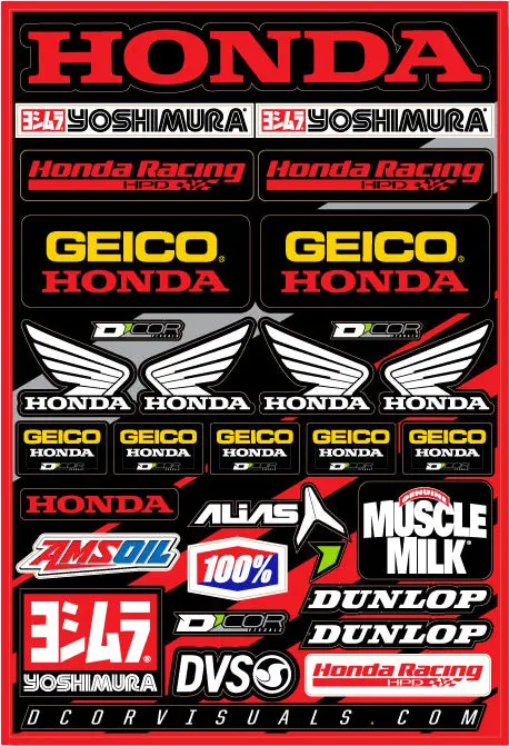 Team Geico Honda Decal Sheet 12"X18" 1