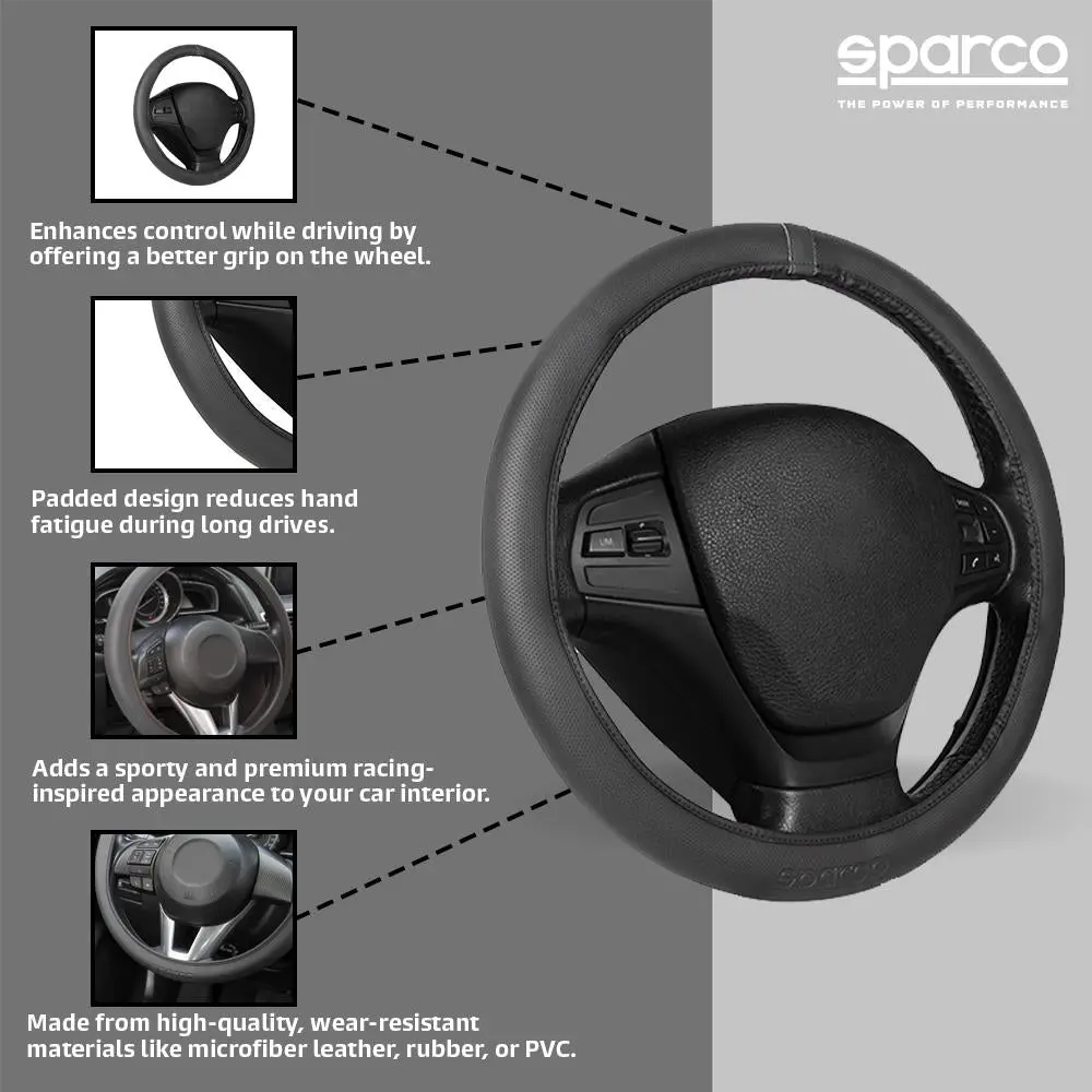 Sparco 38Cm Steering Wheel Cover Eva Material Non-Slip Black For All Cars 2
