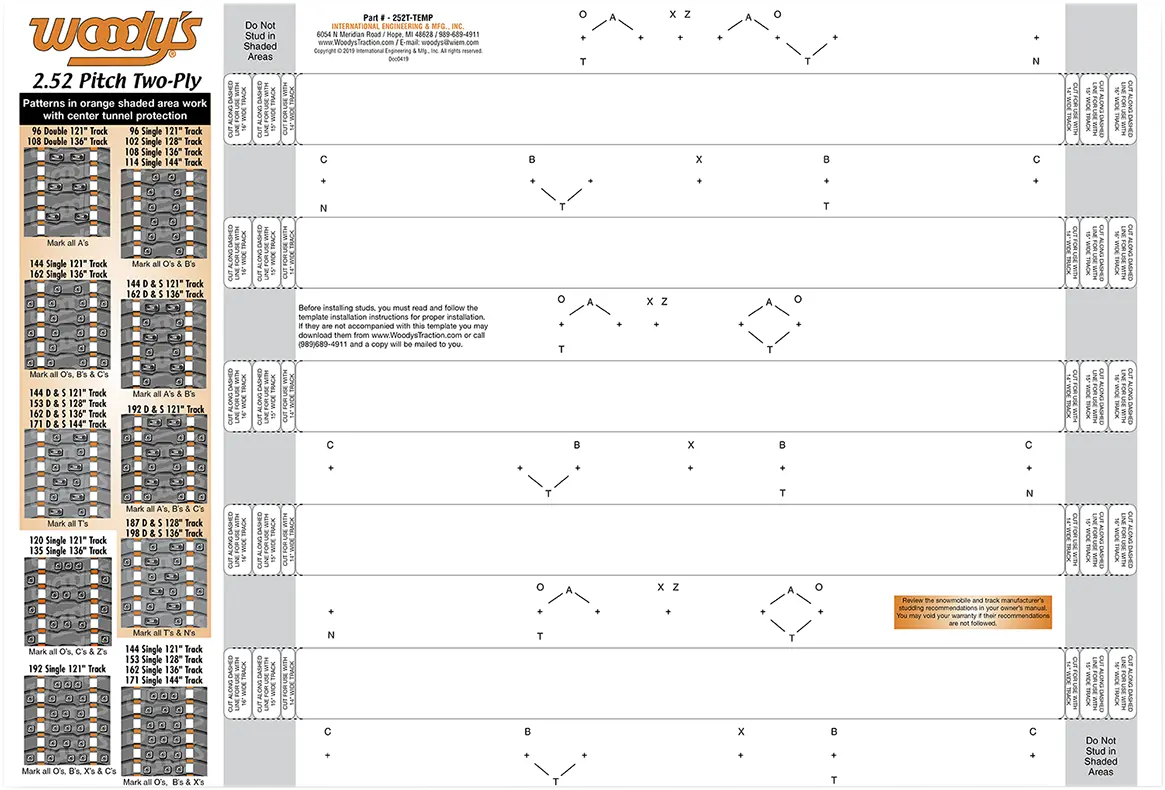Woody's Studding Template - Track - 121"/128"/136"/144" - 2.52" Pitch 252T-Temp 1