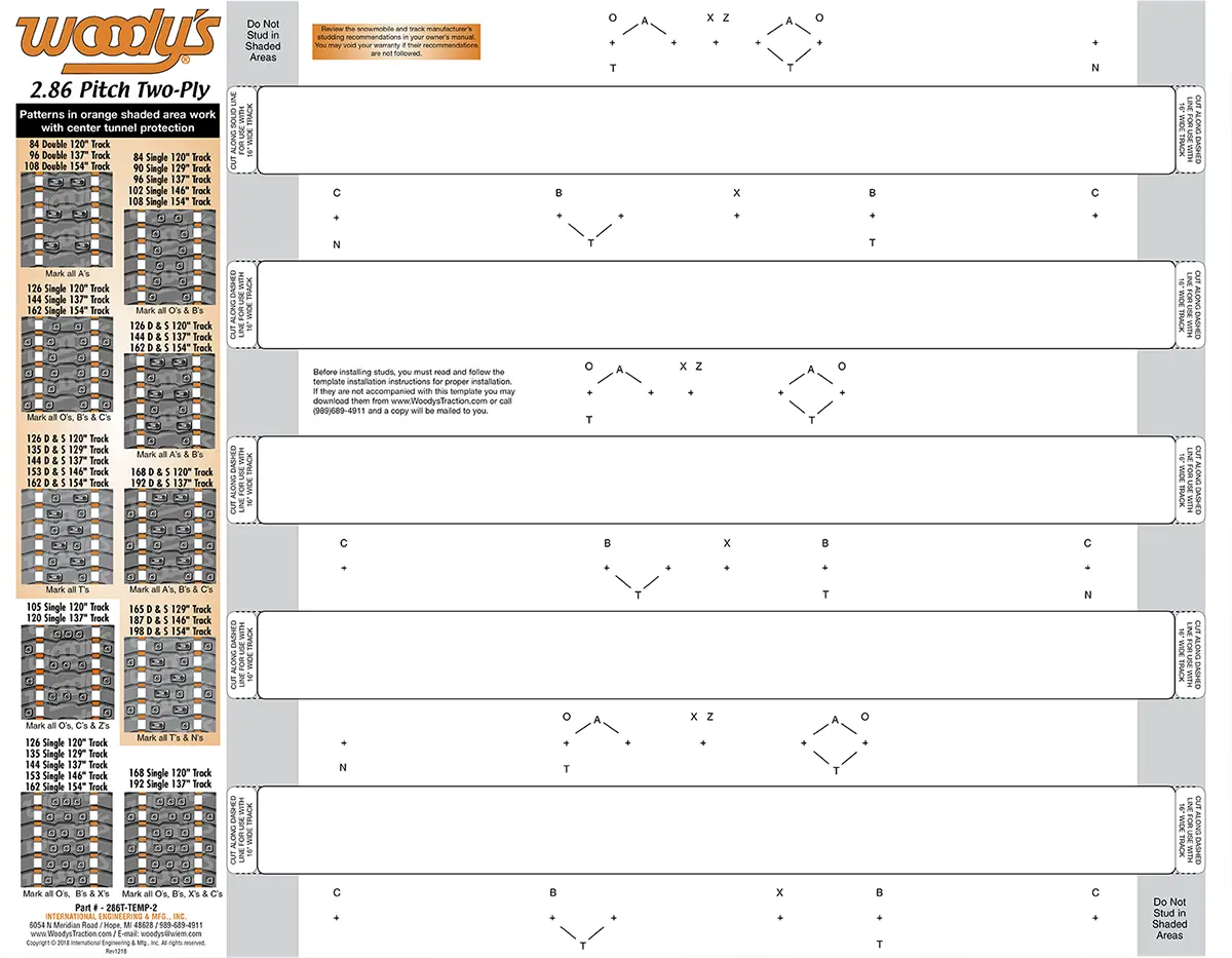 Woody's Studding Template - Track - 120"/129"/137"/146"/154" - 2.86" Pitch 286T-Temp-2 1