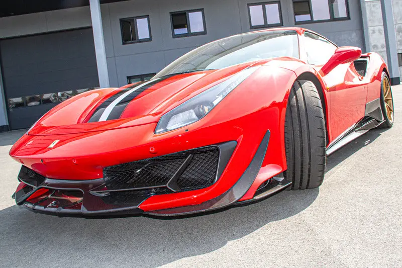 Capristo Carbon Fiber Front Spoiler (W Side Wings) - Ferrari 488 Pista 1