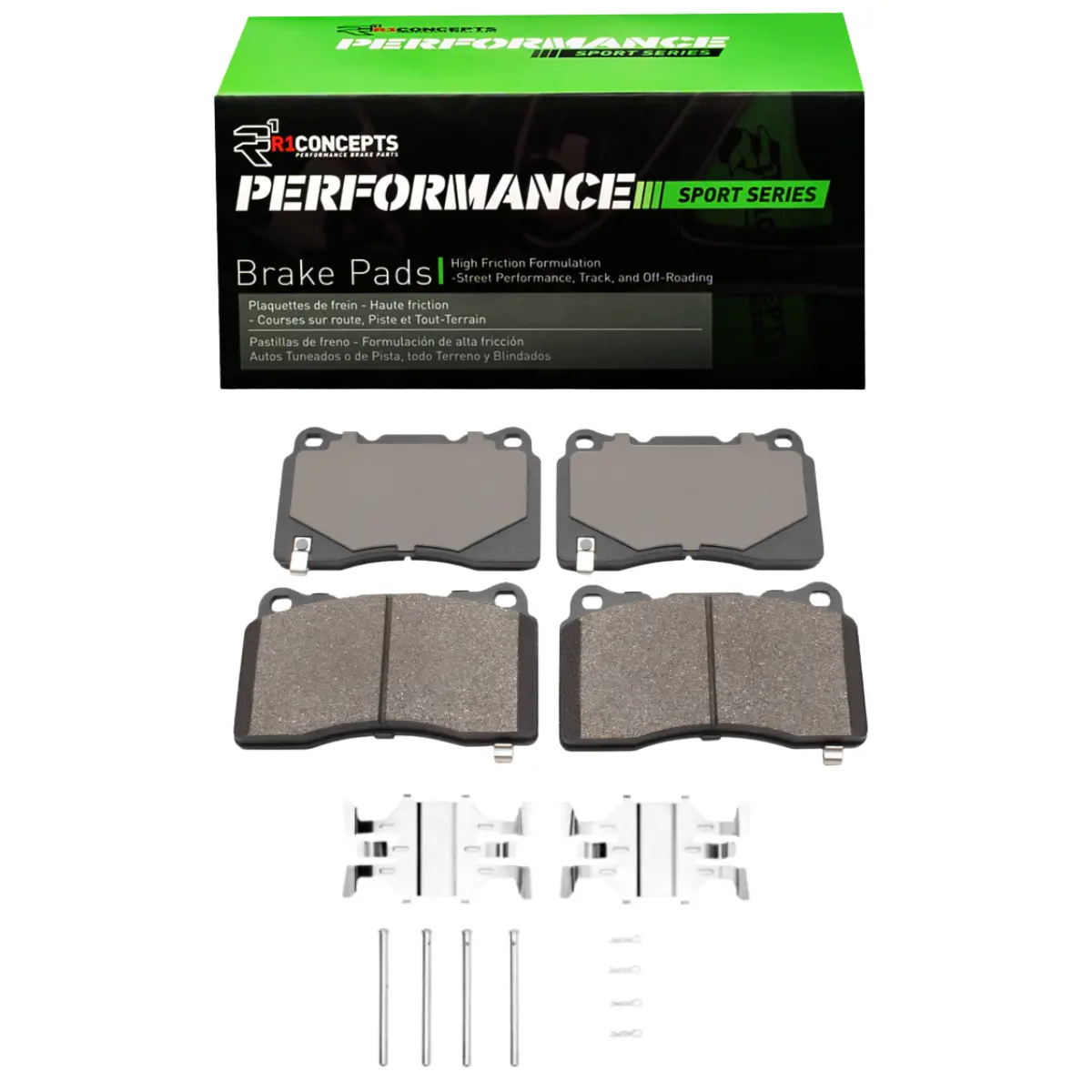 R1 Concepts Gr86 / Brz Performance Sport Pads & Hardware Kit - Front (Brembo) 1