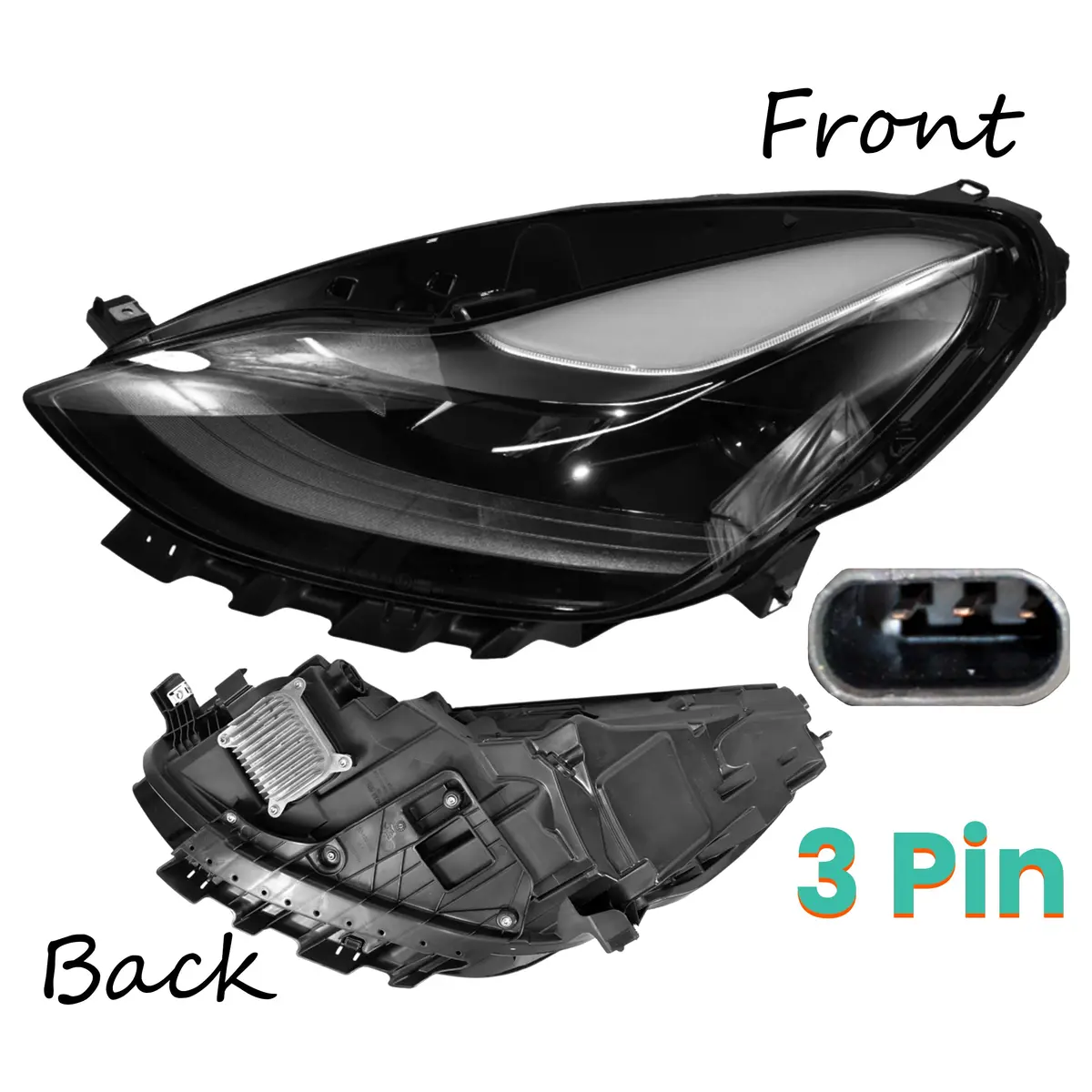 Front Left Passenger Side Lh Headlamp Headlight For Tesla: Model 3, Model Y 1