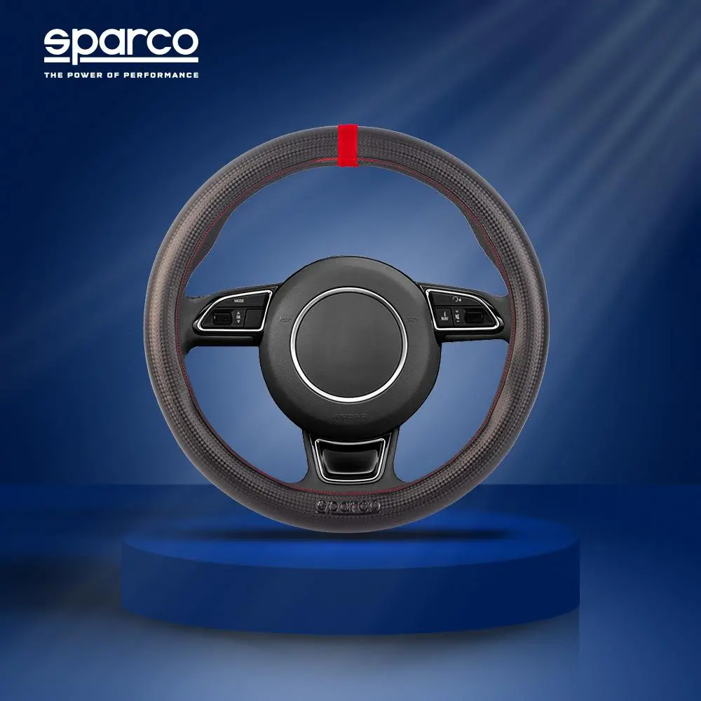 Sparco Elasticated Steering Wheel Cover Pvc & Eva Carbon & Red For Most Car 1