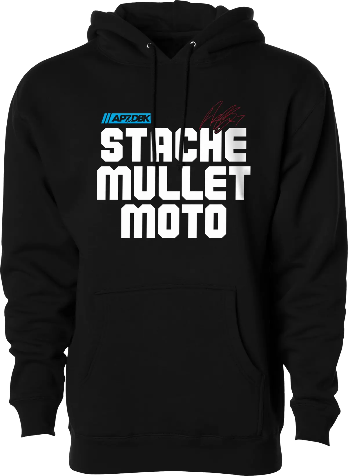 Stache Mullet Moto Hoodie Black Lg 1