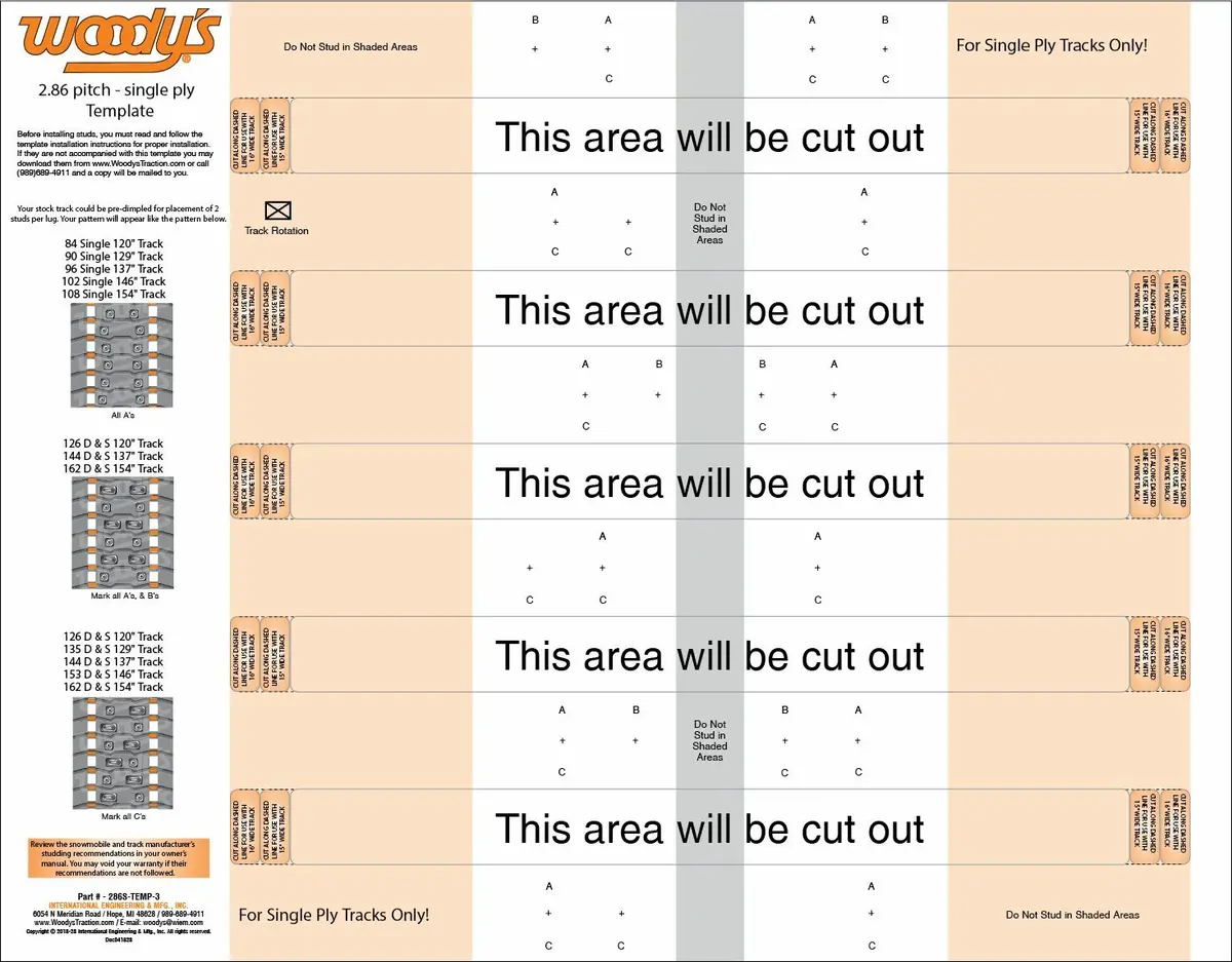 Studding Template 2.86 Single Ply Tracks 1