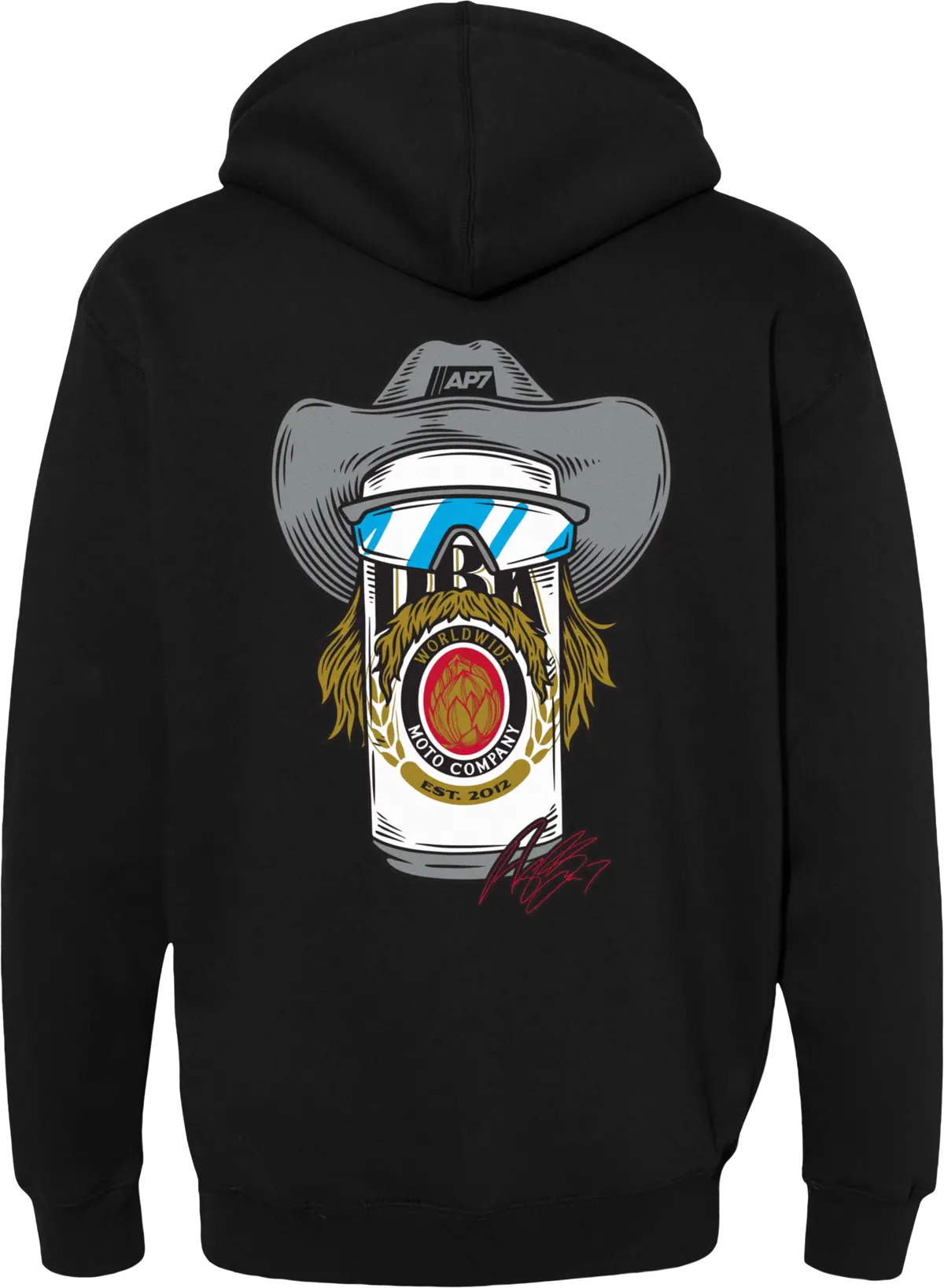 Stache Mullet Moto Hoodie Black Lg 2