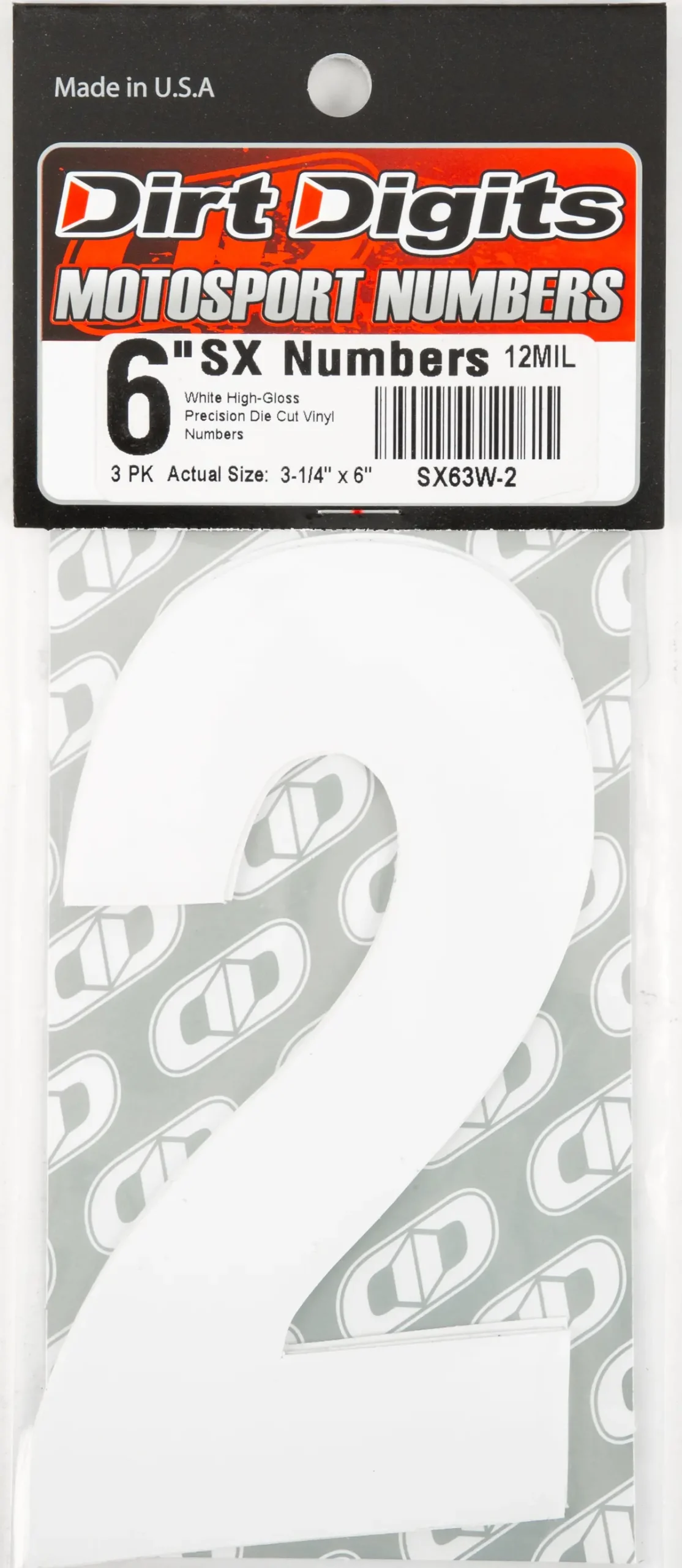 #2 6" White Super X Digits 3/Pk 1