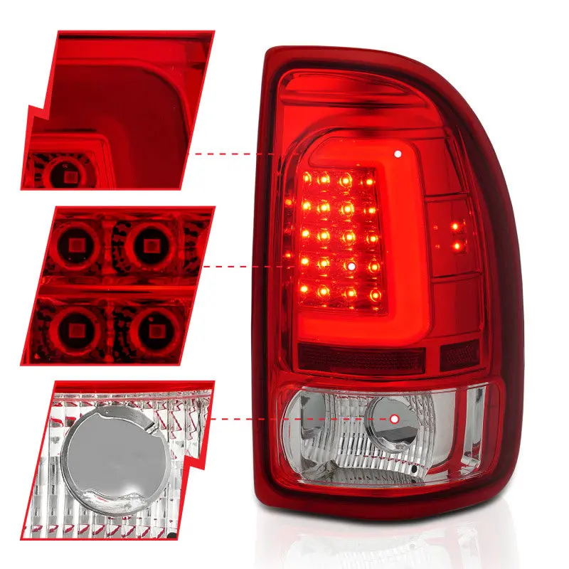 Anzo 1997-2004 Dodge Dakota Led Taillights Chrome Housing Red Lens Pair 2