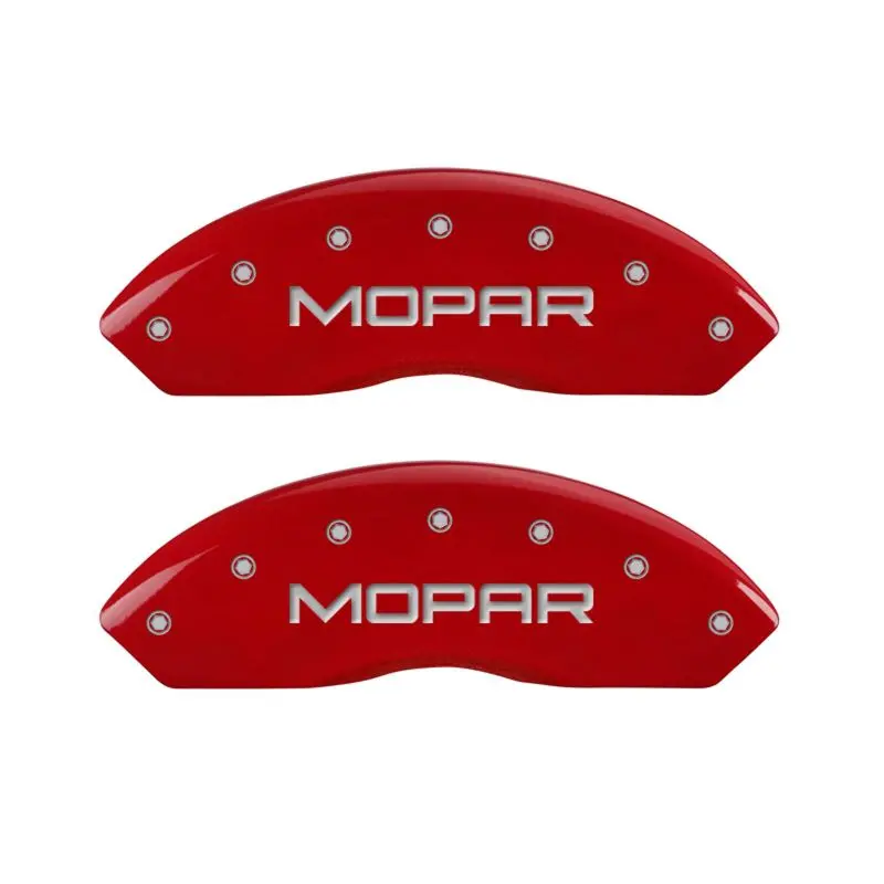 Mgp Engraved 4-Piston Caliper Covers For Mopar Vehicles – Front & Rear, Red Finish With Silver Accents 1