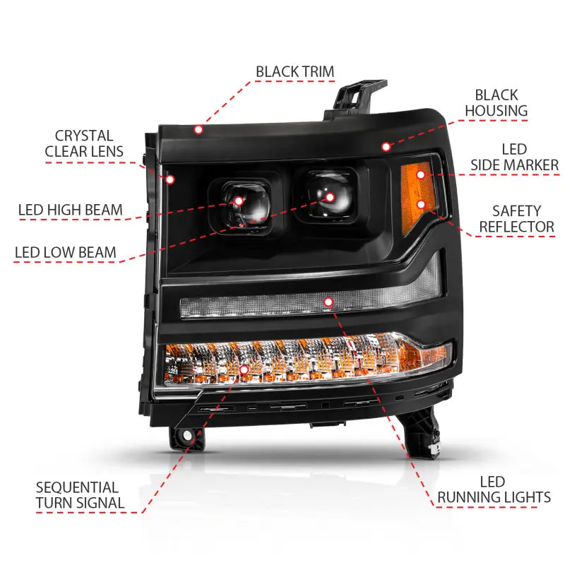 Anzo Full Led Projector Headlights For 2016–2018 Chevy Silverado 1500 (Factory Hid Models Only) – Black Pair 2