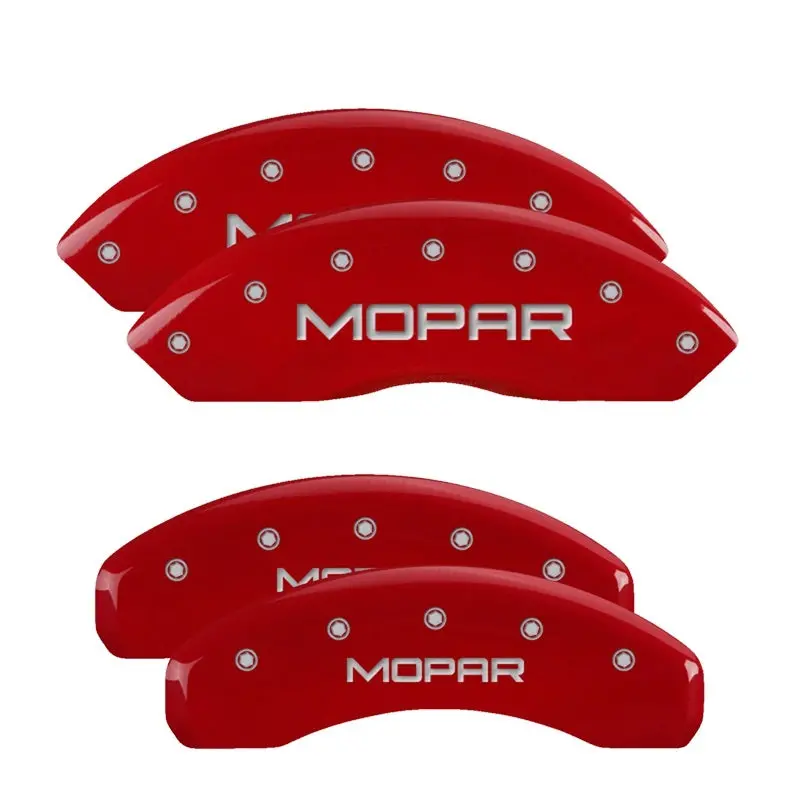 Mgp Engraved 4-Piston Caliper Covers For Mopar Vehicles – Front & Rear, Red Finish With Silver Accents 2