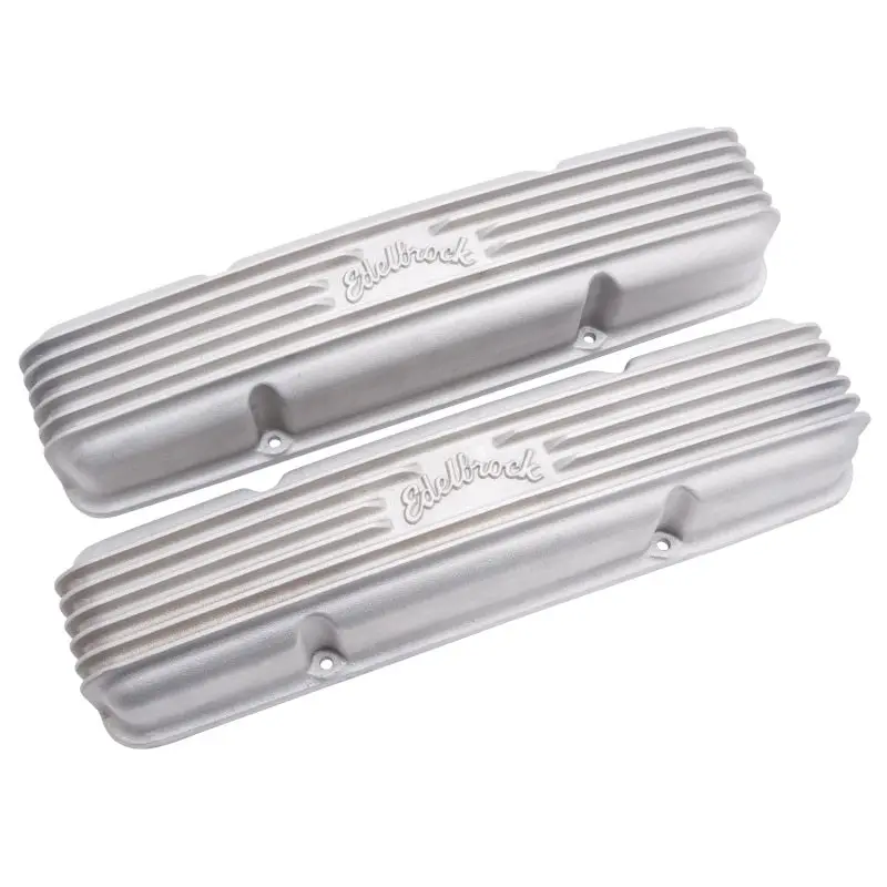 Edelbrock Classic-Series Valve Covers – Satin Finish, Fits Chevrolet V8 Engines (262–400 Cu In, 1959–1986, No Breather Holes) 1